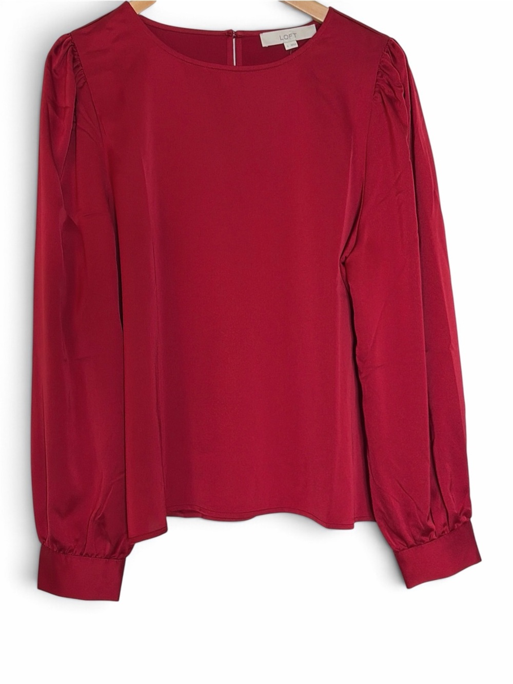 NWT Loft Red Satin Long Sleeve Blouse Size Large
